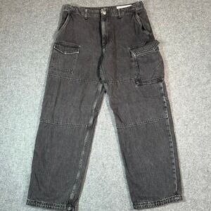 Rag Bone Roya‎ Cargo Jeans Black Washed Denim Women's Size 31 Relaxed Fit Boho